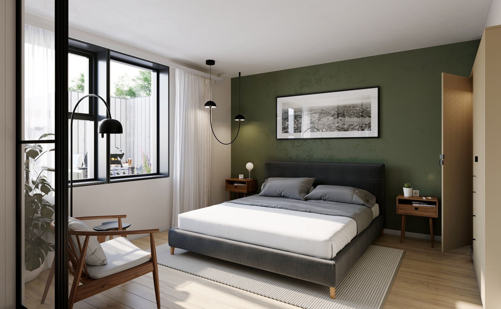 Boligene har fire soverom, med mulighet for et soverom nr. 5 i tilknyttning til allrommet i første etasje. Alle soverommene har god plass til seng, garderobe og ekstra møblement (illustrasjonbilde, avvik kan forekomme.) Boligene har fire soverom, med mulighet for et soverom nr. 5 i tilknyttning til allrommet i første etasje. Alle soverommene har god plass til seng, garderobe og ekstra møblement (illustrasjonbilde, avvik kan forekomme.)