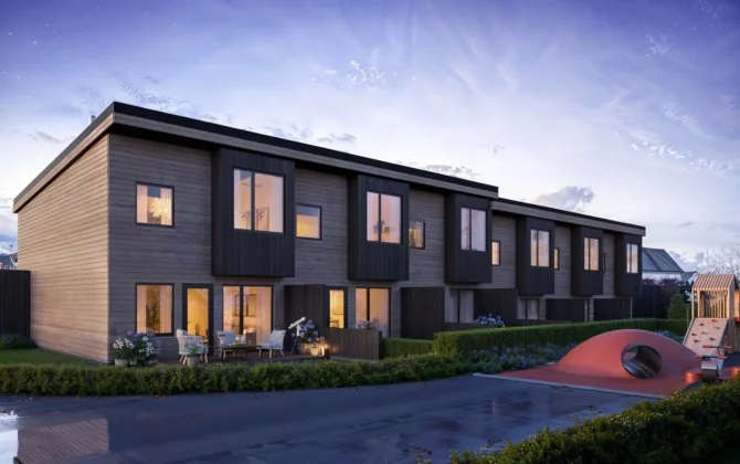 6 rekkehus med praktisk planløsning og vestvendt uteområde på toppen av Lye!